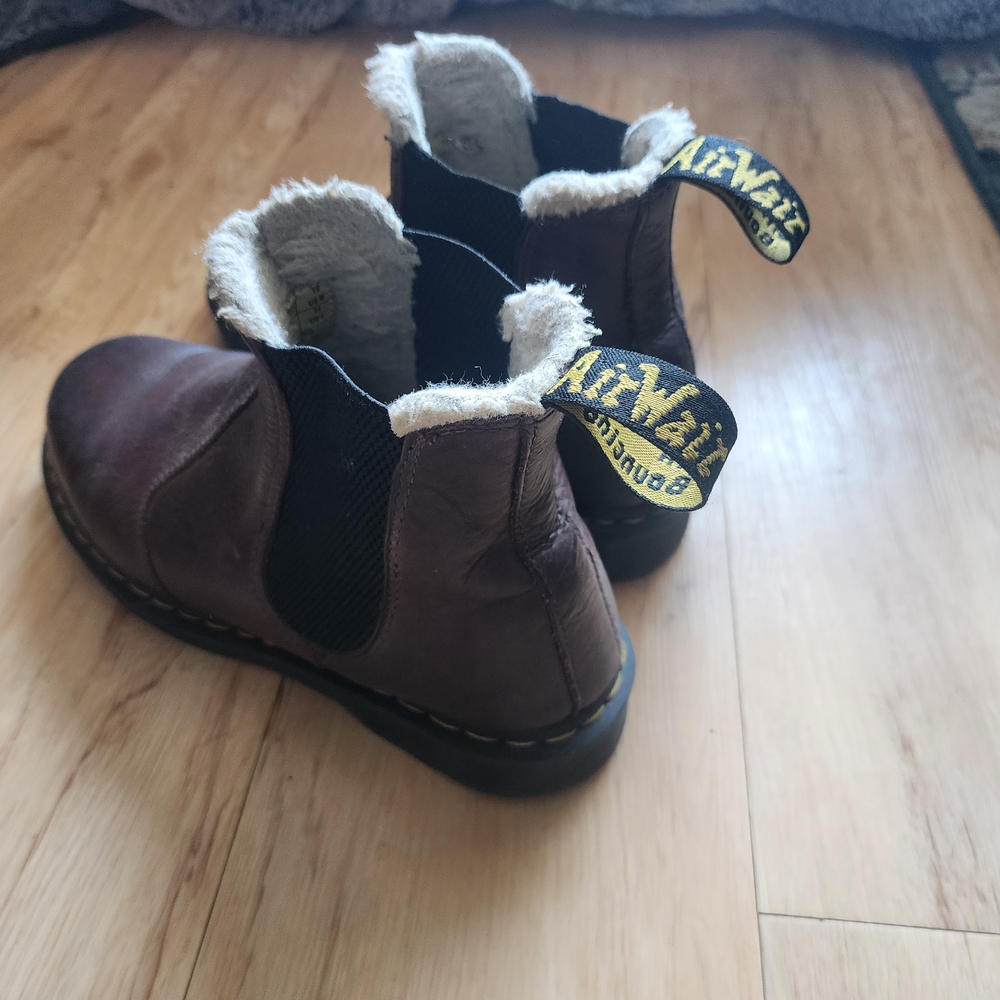 Dr. Martens Brown Leather Boots with Shearling Trim